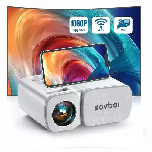 Sovboi Projector, 7500L WiFi Mini Portable Projector,Short Focal Lens Projector HD 1080P Supported 250