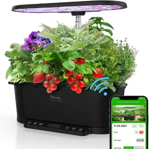 WiFi 15 Pods Hydroponic Growing System, Diivoo Smart Indoor Garden with 5.5L Water Tank, App Controlled Herb Garden with LED Grow Light, Pump System, Automatic Timer for Home Kitchen Gardening