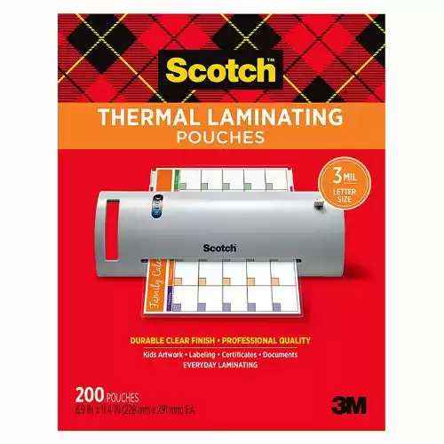 Scotch Thermal Laminating Pouches, 200-Pack, 8.9 x 11.4 Inches, Letter Size Sheets, Clear, 3-Mil (TP3854-200) - Pack of 6