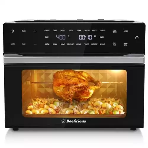 Beelicious® 32QT Smart Air Fryer Toaster Ovens Pro, with Rotisserie and Dehydrator, Toaster Oven Air Fryer Combo, Digital Countertop Convection Oven, 6 Accessories, 1800w, Black