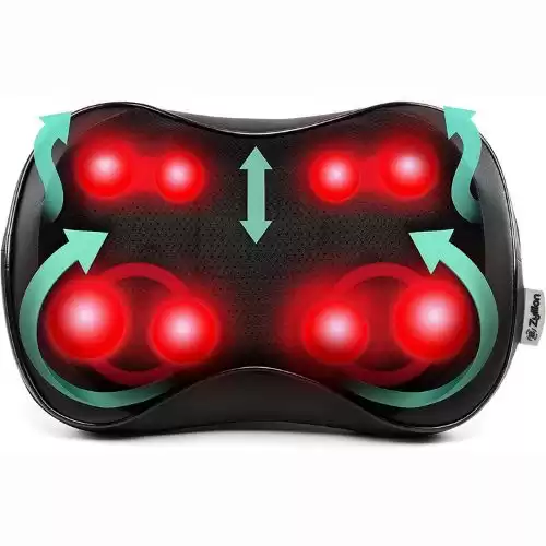 Zyllion Shiatsu Back and Neck Massager - 3D Kneading Massage Pillow with Heat and 8 Rotating Nodes for Muscle Pain Relief, Office, Chair and Car - Black (ZMA-25)