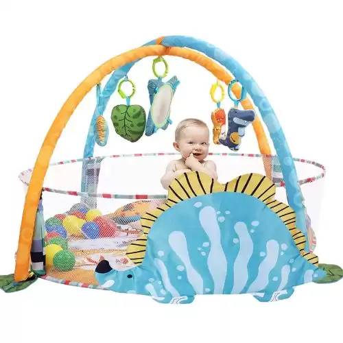 BATTOP Baby Play Mat Activity Gym with Ball Pit,4-in-1 Tummy Time Mat for Baby to Toddler,with Sensory Toys,Mirror,Head Rest,Cognitive Development Baby Play Center for Newborns,Infants (Green)