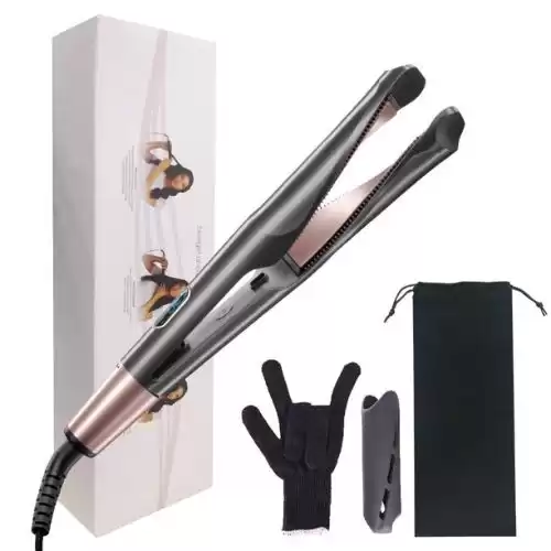 Ustar MH Hair Straightener Curling Iron 2 in 1 Tourmaline Ceramic Twisted Flat Iron for All Hair Types with LCD Digital Display & Auto Shut-Off