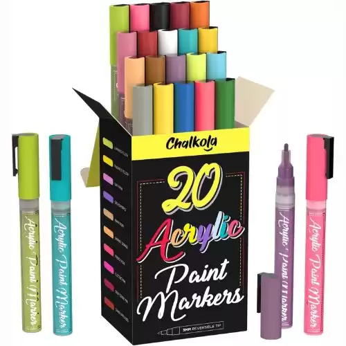 20 Acrylic Paint Markers for Canvas, Rocks, Ceramic, Glass, Fabric, Porcelain - Fine Tip Acrylic Paint Pens for Wood - Painting Pens Kit for Kids & Adults - Acrylic Markers Paint Pens