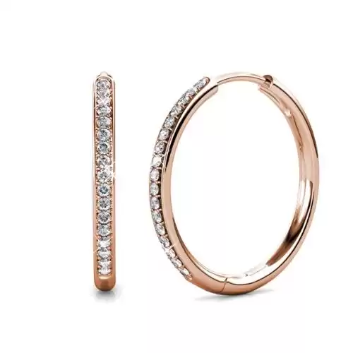 Cate & Chloe Bianca 18k White Gold Hoop Earrings with Swarovski Crystals, Crystal Drop Dangle Earrings, Best Silver Hoops for Women, Sparkle Round Hoops for Ladies, Hoop Earrings (Rose Gold)