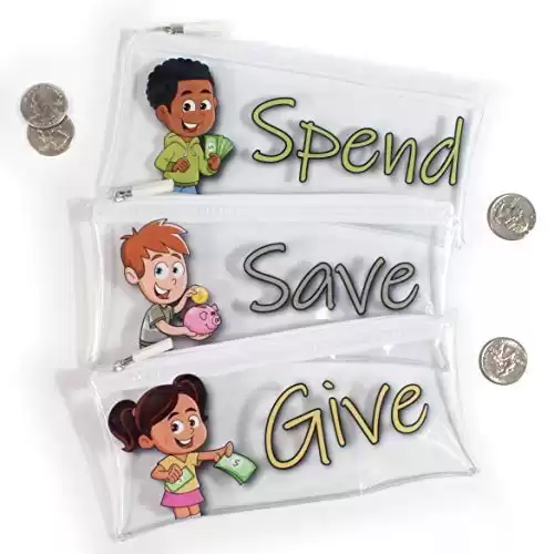 Give, Save, Spend Zippered Pouches Cash Budget Keeper