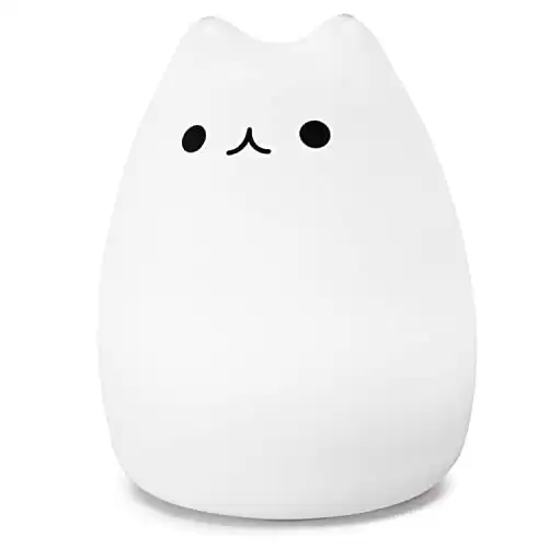 WoneNice Portable Cute Cat Silicone LED Night Lamp,USB Rechargeable Children Night Light with Warm White & 7-Color Breathing Modes, Touch Sensor Control, Christmas Gifts for Baby, Kids, Adults