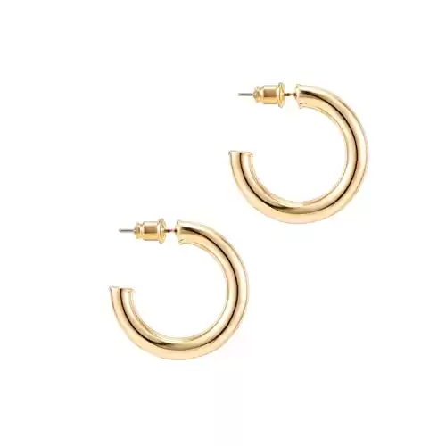 14K Gold Colored Lightweight Chunky Open Hoops