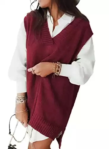 HOTAPEI Sweater Vest Women Oversized V Neck Sleeveless Sweaters Womens Cable Knit Tops