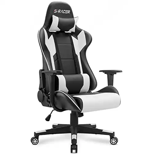 Ergonomic Adjustable High-Back Leather Gaming Racing Chair With Headrest & Lumbar Support