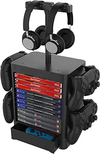 Multifunctional 10-Game Disk Storage Rack for PC/PS4/PS5/XBOX With Controller And Headset Stands