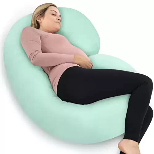 PharMeDoc Pregnancy Pillow with Jersey Cover, C Shaped Full Body Pillow - Mint Green