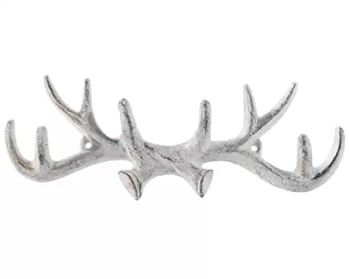 Vintage Cast Iron Deer Antlers Wall Hooks - Antique Finish