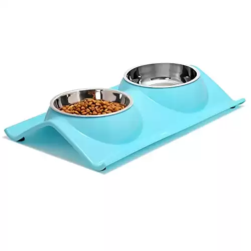 Double Stainless Steel Pet Bowls With No-Spill Station