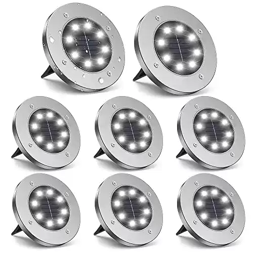 ZGWJ Solar Ground Lights,8 LED Disk Lights Upgraded Outdoor Garden Lights Landscape Lights for Lawn Pathway Yard Deck Patio Walkway (White)