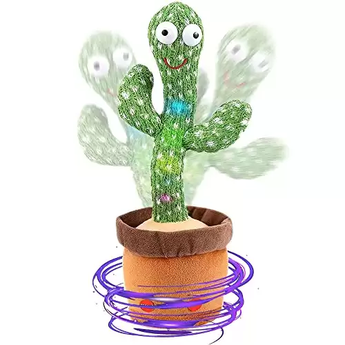 WISMAT Dancing Cactus Toy - 120 Songs Singing, Talking, Record & Repeating What You say Electric Cactus, Wiggle Mimicking Parrot Sunny Cactus Plush Toy, LED Light for Home Decor & Babies Inter...