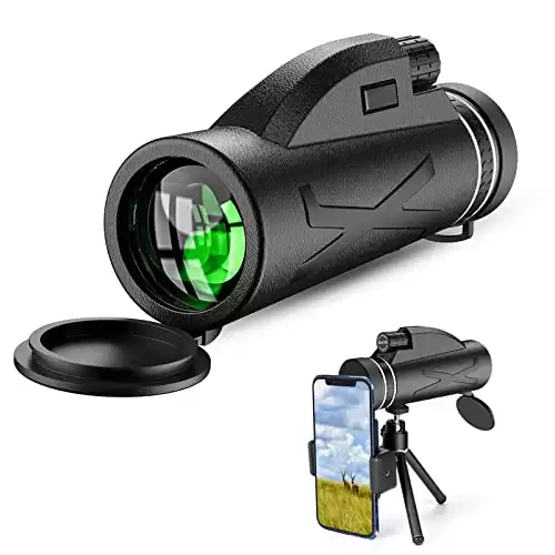 Monocular Telescope, 80x100 High Power Prism Monocular HD Dual Focus Scope Portable Waterproof Fogproof with Smartphone Holder & Tripod for Bird Watching Hunting Camping Travelling Wildlife Secene...