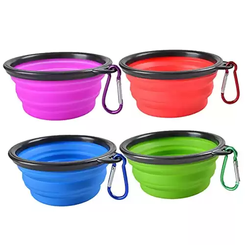 Portable Collapsible Travel Friendly Pet Bowls With Carabiner Clip (4 Pack)