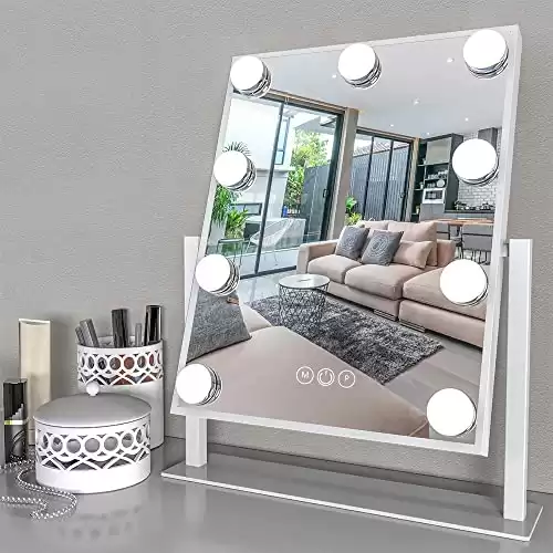 Fenair Lighted Vanity Mirror - Hollywood Style Makeup Vanity Mirror with Lights and Magnification,3 Color Model, Cosmetic Mirror with 9 Detachable Dimmable Bulbs for Dressing Table