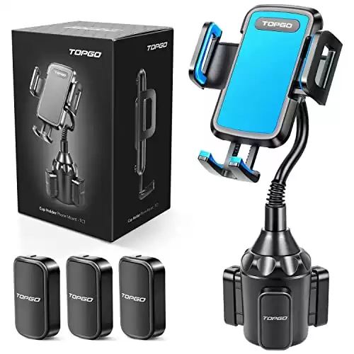 TOPGO Cup Holder Phone Holder, [Upgraded Adjustable Gooseneck & Firmly Stable] Cup Holder Phone Mount for Car, Cell Phone Automobile Cradles for iPhone, Samsung and More Smartphone(Blue)