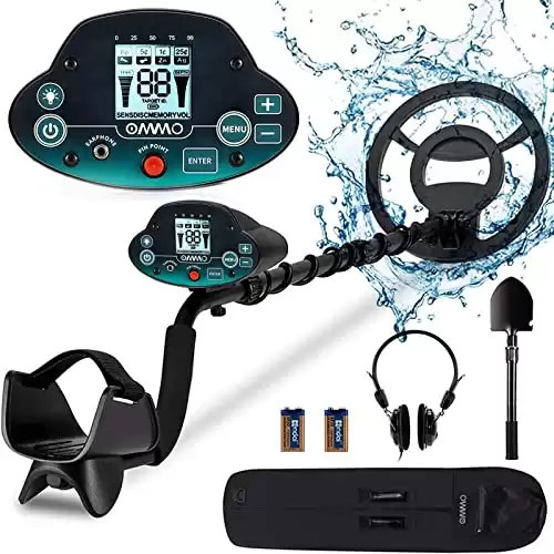 OMMO Metal Detector for Adults & Kids, High Accuracy Adjustable Waterproof Metal Detector, with Pinpoint & Disc & All Metal Mode, Great for Detecting Gold, Coin, Treasure Hunting