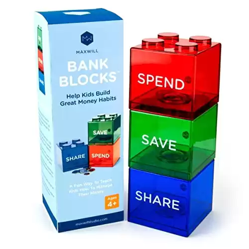 Save, Spend, Share Lego Blocks Piggy Bank For Kids