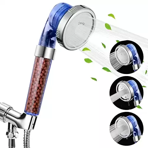 EcoWater 3-Setting High Pressure Water Saving Shower Head With Filter Beads, Handheld Spray, Hose And Bracket