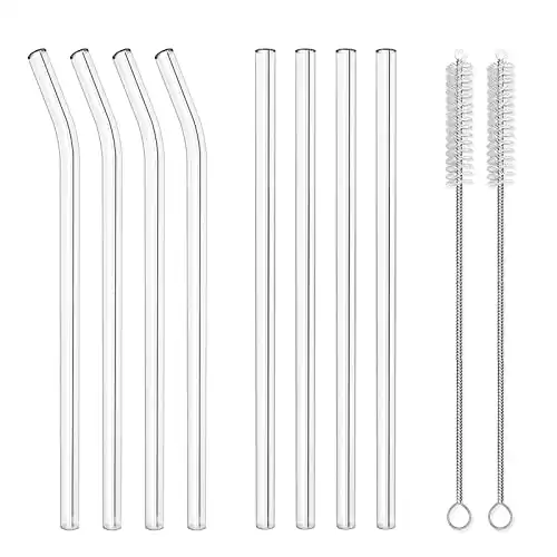 8 Pack Reusable Glass Drinking Straws For Milkshakes, Frozen Drinks, Smoothies, Bubble Tea