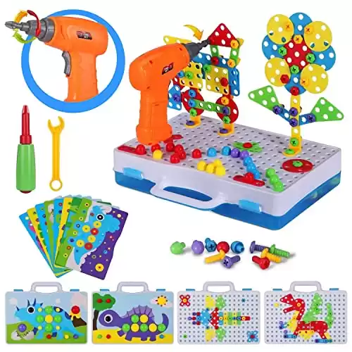 224 Piece STEM Building Toys for Kids 4 5 6 7 8 Year Old, Trendy Bits Drill Puzzle with Screwdriver Tool Set, Mosaic Drill Set for Boys and Girls Ages 4-8