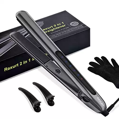 Hair Straightener Flat Iron, Raxurt Professional Straightener Iron, Double Ceramic Flat Iron for Hair 1 Inch with Dual Voltage & Touch Screen for All Hair Types Flipping, Curling, Styling