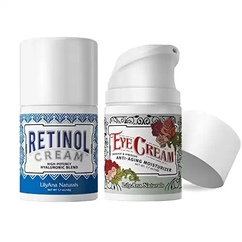 LilyAna Naturals Anti Aging Retinol Cream and Eye Cream Bundle 1.07 oz - Retinol Moisturizer for Face and Under Eye Cream for Dark Circles and Puffiness, Improve the look of Fine Lines and Wrinkles