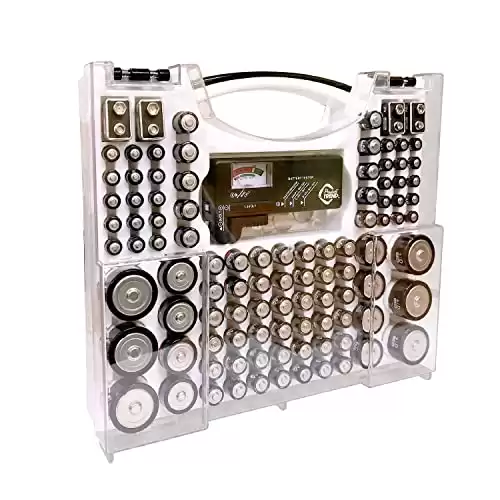 Battery Pro Organizer and Tester, Wall-Mount Battery Storage - Holds 100 Assorted Batteries