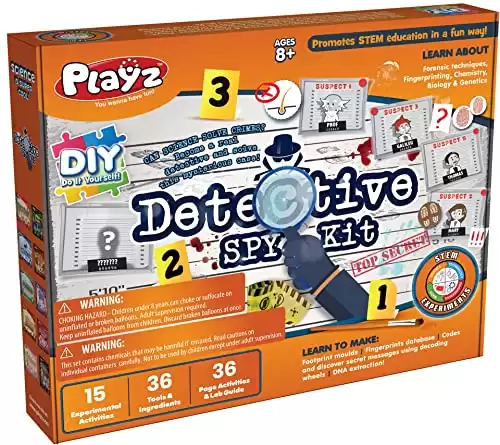 Playz Detective Spy Kit for Kids - 15 Mystery & Forensic Experiments, Science Toys, & STEM Projects for Kids Ages 8-12 - Investigate Crime Scenes, Solve Mysteries, Decode Secret Messages, Extr...