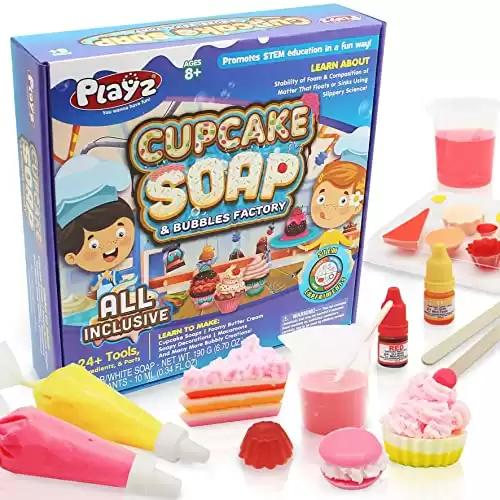 Playz Yummy Cupcake Soap & Bubbles DIY Science Kit - Fun STEM Gift for Age 8, 9, 10, 11, 12 Year Old Girls and Boys - Educational Arts and Crafts for Kids Age 8-12