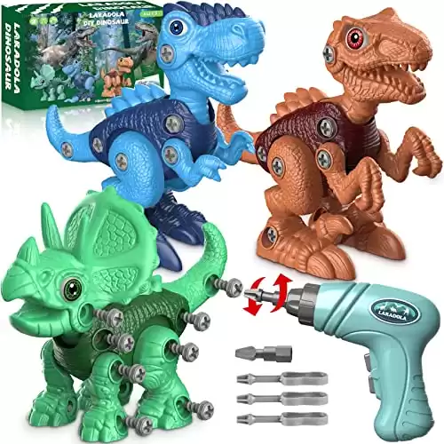 Laradola Dinosaur Toys for 3 4 5 6 7 Year Old Boys, Take Apart Dinosaur Toys for Kids 3-5 5-7 STEM Construction Building Kids Toys with Electric Drill, Dinosaur Toy Party Birthday Gifts for Boys Girls