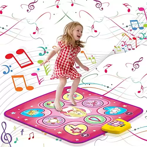 Dance Mat, Electronic Musical Play Mats Pink Dance Pad Non-Slip Dancing Floor Mat Game Toy with 5 Game Modes, Christmas Birthday Gifts for 3 4 5 6 7 8 9 10 Year Old Girls Toys(39.37