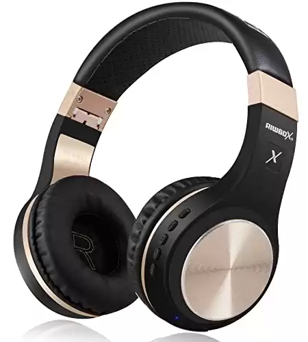 Bluetooth Headphones, Riwbox XBT-80 Folding Stereo Wireless Bluetooth Headphones Over Ear with Microphone and Volume Control, Wireless and Wired Headset for PC/Cell Phones/TV/ipad (Black Gold)