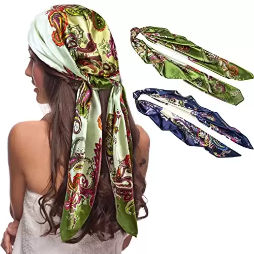 2 PCS Womens Satin Scarf Large Square Silk Feeling Head Hair Scarves Wraps for Sleeping 35 x 35 inches