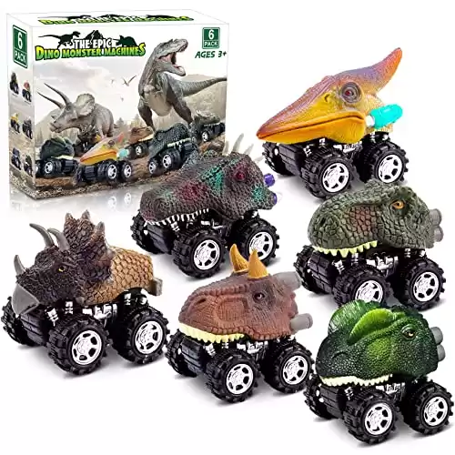 Dinosaur Toys for 3 Year Old Boys, Palotix Pull Back Dinosaur Toys for 5 Year Old Boy 6 Pack Set Car Toys for 4 Year Old Boys Christmas Birthday Gifts for Kids 1 2 3 4 5 6 Year Old Boys Girls