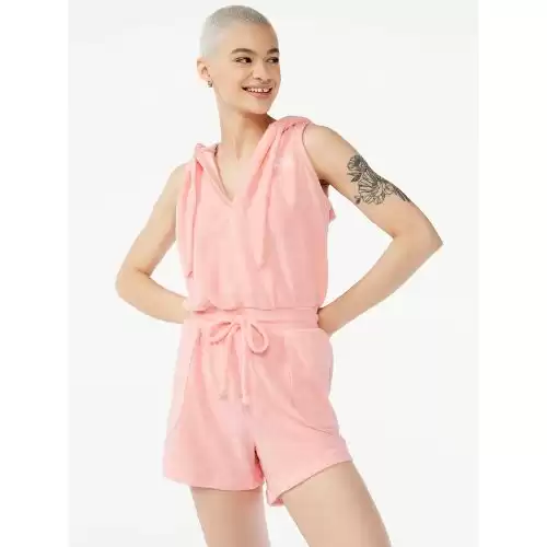 Love & Sports Women’s Terry Cloth Romper with Hood