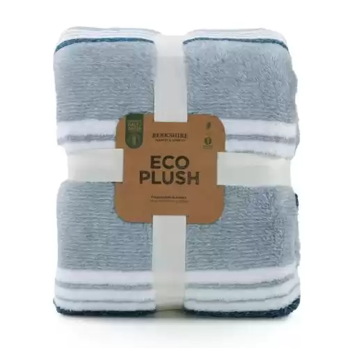 Berkshire Blanket Eco Plush Bed Blanket, Navy Stripe, Twin