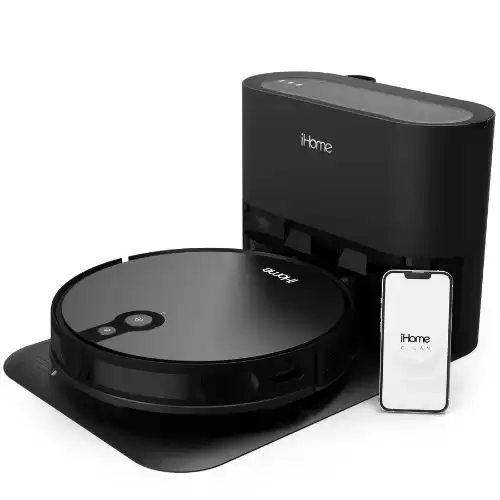 iHome AutoVac Eclipse Pro Robot Vacuum with Auto Empty Base and Mapping Technology, 2200pa Ultra Strong Suction Power, 120 Minute Runtime, Holds Weeks of Debris, App Connectivity