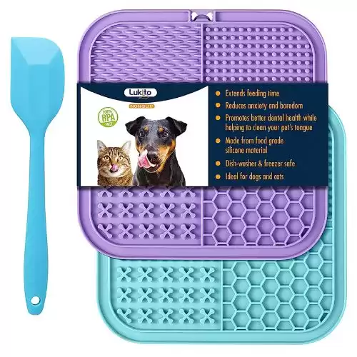 LUKITO Licking Mat for Dogs & Cats 2 Pack with Suction Cups, Dog Peanut Butter Lick Pads for Boredom Reducer, Perfect for Bathing Grooming