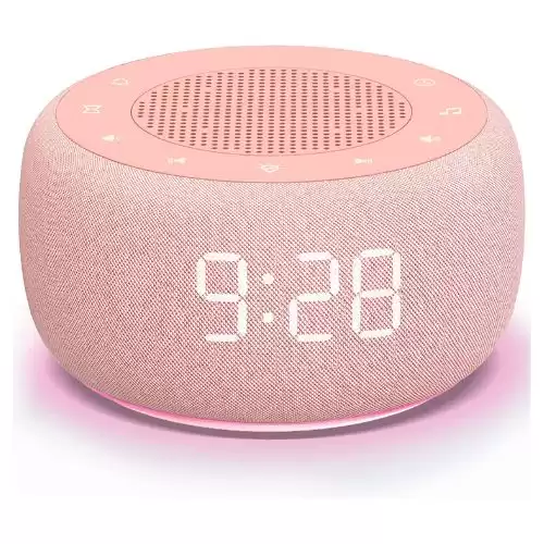 Buffbee Sound Machine & Alarm Clock 2-in-1 - 0-100% Display Dimmer, Under Light, Sleep Timer, Precise 30-Level Volume Control White Noise Machine