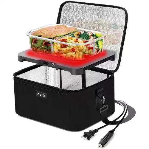 Aotto Portable Oven | 12V, 24V, 110V Car Food Warmer | Portable Mini Oven | Personal Microwave | Heated Lunch Box for Cooking and Reheating Food in Car, Truck, Travel, Camping, Work, Home