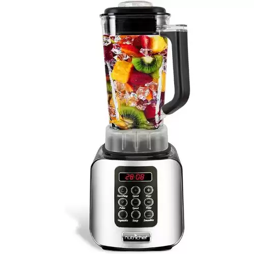 Digital Electric Kitchen Countertop Blender - Professional 1.7 Liter Capacity Home Food Processor Compact Blender for Shakes and Smoothies w/ Pulse Blend, Timer, Adjustable Speed - NutriChef NCBL1700