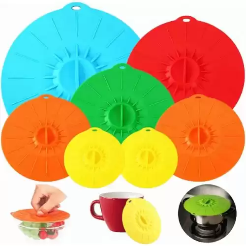 7 Pack Silicone Lids, Microwave Splatter Cover, 5 Sizes Reusable Heat Resistant Food Suction Lids fits Cups, Bowls, Plates, Pots, Pans, Skillets, Stove Top, Oven, Fridge BPA Free,Valentine's Day ...