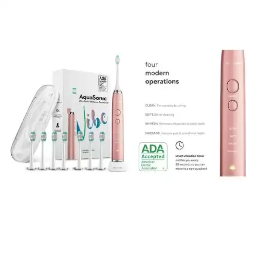 AQUASONIC VIBE Series Pink UltraSonic Whitening Toothbrush