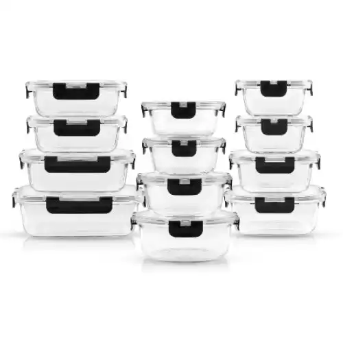 JOYJOLT 24-Piece Glass Food Storage Containers with Airtight Lids