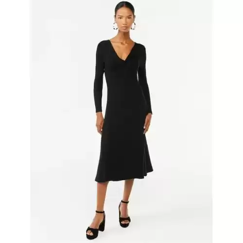 Scoop Women's Midi Sweater Dress with Twist Neck